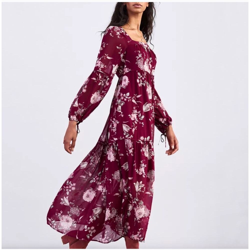Anthropologie Evelyn Floral Tiered Long Sleeve Maxi Dress